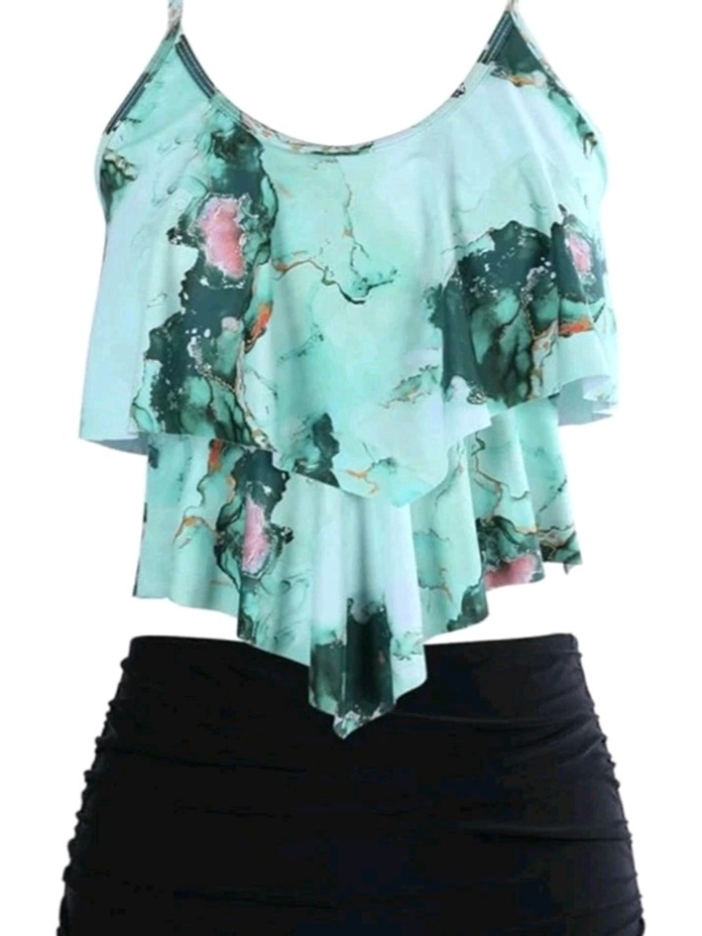 Marble-Print Mint Layered Ruffle Cami - Picture 5 of 12